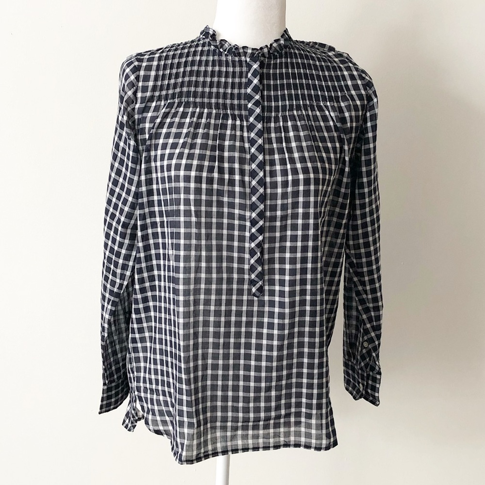 J.Crew | Gingham Pleated Bib Ruffle Trim Shirt NWT - Picture 3 of 7